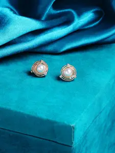 AMI Rose Gold Contemporary Pearl Studs Earrings