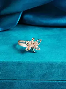 AMI Woman Rose Gold & White Cubic Zirconia Contemporary Butterfly Brass Finger Ring