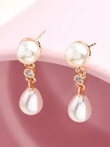 AMI Rose Gold & White Pearls Drop Earrings