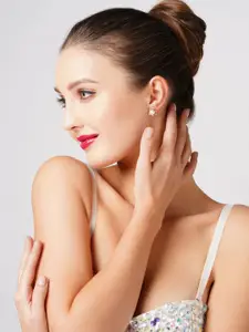 AMI Rose Gold-Toned Pearl & Cubic Zirconia Studded Contemporary Stud Earrings