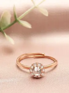 GIVA 925 Sterling Silver Rose Gold-Plated AAA+ White CZ-Studded Adjustable Finger Ring