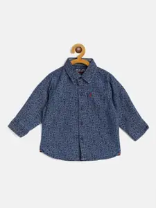 Gini and Jony Infant Boys Navy Blue Chambray Floral Printed Casual Shirt