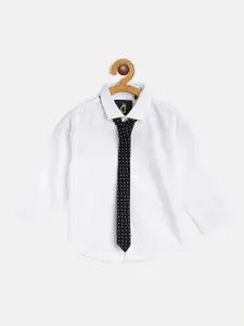 Gini and Jony Boys White Pure Cotton Solid Party Shirt with Slim Tie