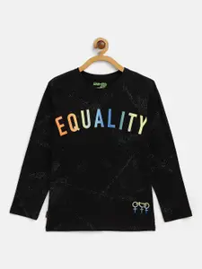 Gini and Jony Boys Black & Charcoal Grey Abstract & Typography Print Cotton T-shirt