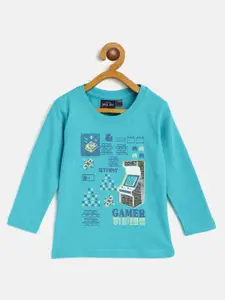 Gini and Jony Infant Boys Green & Blue Graphic Print Cotton T-shirt