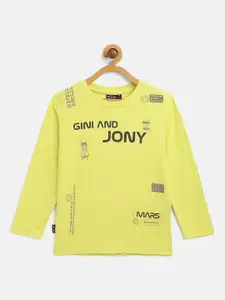 Gini and Jony Boys Lime Green & Black Brand Logo Printed T-shirt