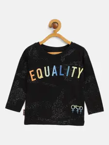 Gini and Jony Boys Black  Blue Pure Cotton Typography Printed Pure Cotton T-shirt