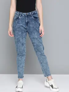 Harvard Women Blue Boyfriend Fit High-Rise Light Fade Bleached Stretchable Cropped Jeans