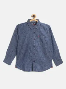 Gini and Jony Boys Navy Blue Floral Print Casual Shirt
