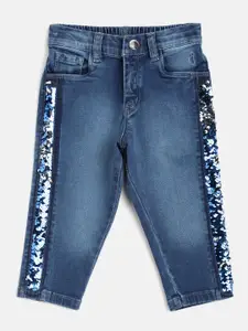 Gini and Jony Girls Blue Slim Fit Light Fade Embellished Stretchable Jeans