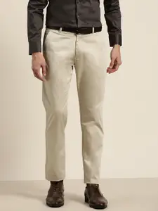 Hancock Men Beige Slim Fit Formal Trousers