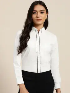 Hancock Women White Solid Cotton Slim Fit Opaque Formal Shirt