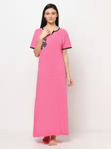 TRUNDZ Pink Printed Maxi Nightdress
