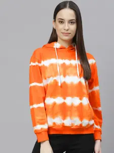 plusS Women Orange Printed Hooded Sweatshirt