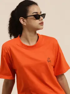 DILLINGER Women Orange Pure Cotton Loose Pure Cotton T-shirt