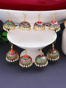 Yellow Chimes Set of 4 Multicolerd Meenakari Jhumka Earrings
