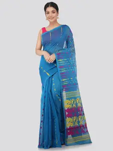 PinkLoom Blue & Pink Kalamkari Pure Cotton Jamdani Sustainable Saree