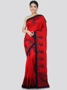 PinkLoom Red & Black Ethnic Motifs Pure Silk Saree