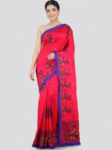 PinkLoom Pink & Blue Ethnic Motifs Pure Silk Saree