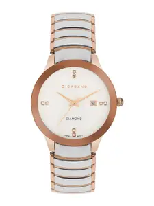 GIORDANO Men White Embellished Dial & Rose Gold Toned Stainless Steel Bracelet Style Straps Analogue Watch