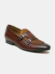 Teakwood Leathers Men Brown Leather Solid Monk Strap Shoes
