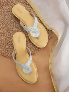 Anouk Women Blue Woven Design Open Toe Flats