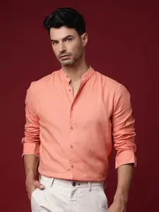 RARE RABBIT Men Peach-Coloured Slim Fit Opaque Casual Shirt