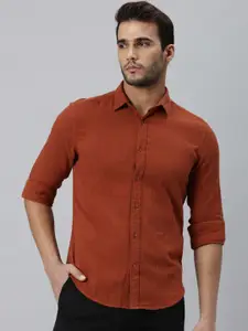 RARE RABBIT Men Rust Slim Fit Opaque Cotton Casual Shirt