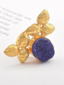 Tistabene Gold-Plated & Blue Stone-Studded Contemporary Designer Cocktail Ring