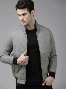 SPYKAR Men Grey Solid Mock-Collar Insulator Padded Jacket
