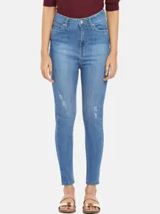 People People Women Blue Slim Fit High-Rise Low Distress Light Fade Jeans