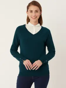 Madame Women Teal Blue Solid Pullover