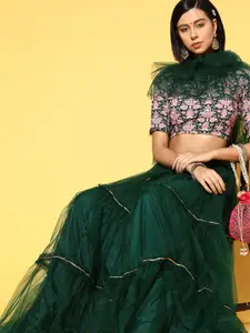 Inddus Gorgeous Green Unstitched Lehenga Choli with Dupatta
