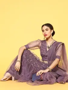 Inddus Elegant Purple Embroidered Unstitched Lehenga Choli with Dupatta