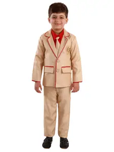 FOURFOLDS Boys Red & Beige 4 Piece Coat Suits