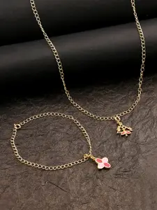Voylla Womens Gold-Plated & Yellow Gold Enameled Charms Pendant With Chain and Bracelets