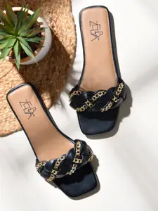 Zebba Women Black & Gold-Toned Open Toe Flats