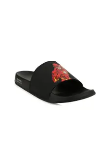 Campus Men Black & Red Printed Sliders