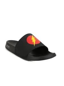 Campus Men Black & Red Printed Sliders