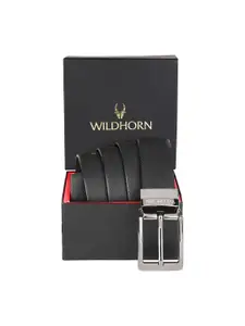 WildHorn Men Black Textured Reversible Leather Formal Belt