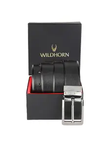 WildHorn Men Black Textured Reversible Leather Belt