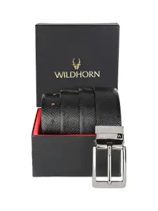WildHorn Men Black Textured Leather Belt