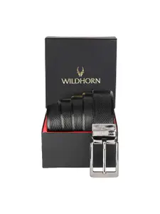 WildHorn Men Black & Brown Textured Reversible Leather Formal Belt