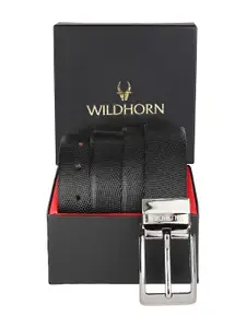 WildHorn Men Black Textured Reversible Leather Formal Belt