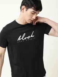 RARE RABBIT Men Black & White Typography Printed Slim Fit T-shirt