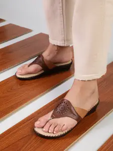 Liberty Woman Brown PU Wedge Sandals with Laser Cuts