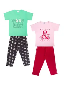 Todd N Teen Girls Pack of 2 Green & Pink Cotton Printed Night suit
