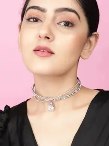 TOKYO TALKIES X rubans FASHION ACCESSORIES Silver-Toned CZ Stone Studded Necklace
