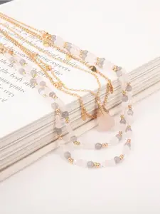 Lilly & sparkle Gold-Plated & Grey Beaded Multi Layered Necklace