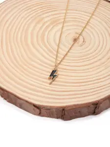 Lilly & sparkle Gold-Toned & Black Gold-Plated Lightening Bolt-Shaped Pendant Necklace